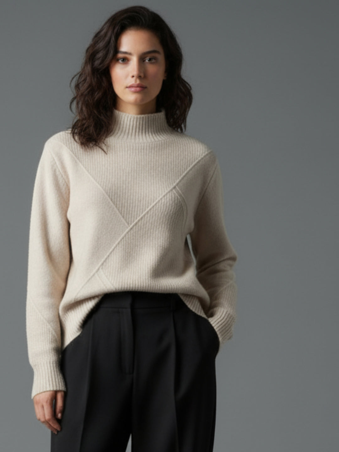 White Textured Regular Basic Sweater