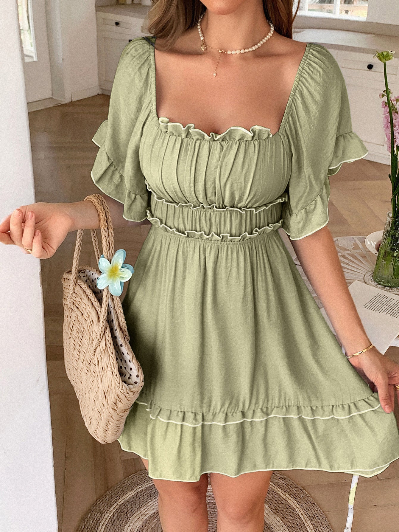 Green Bustier Tiered Dress