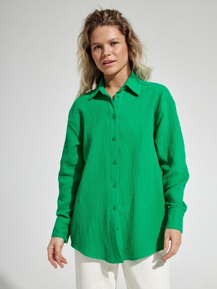 Green Full Sleeve Collarded Solid Shirt