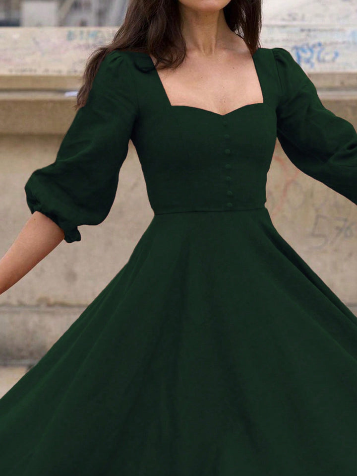 Green Bishop Sleeeve Sweetheart Neck Dress