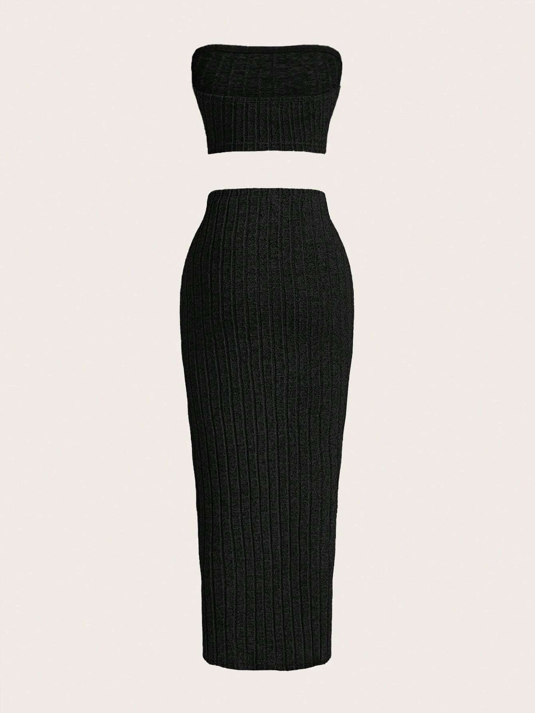 Black Off Shoulder Top And Fitted Midi Skirt
