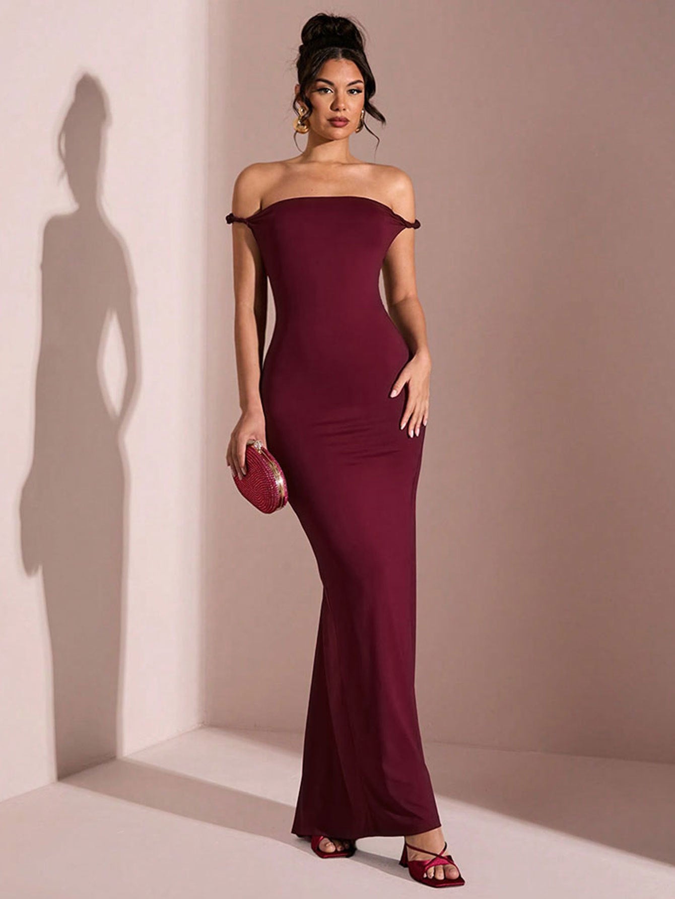 Red Off Shoulder Twisted Dress