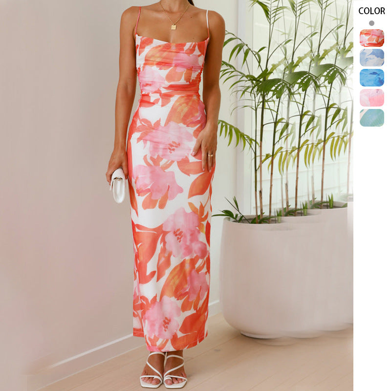 Orange Bold Floral Printed Maxi Dress