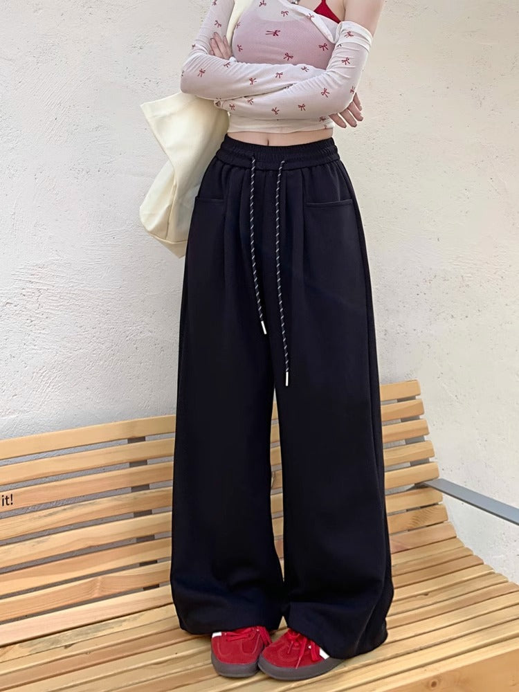 Black High Waist Attached Drawstring Pant