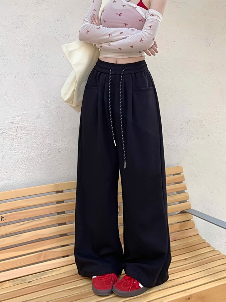 Black High Waist Attached Drawstring Pant