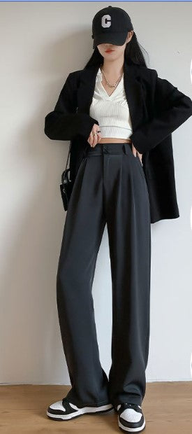 Grey Straight Fit Pleated Pants