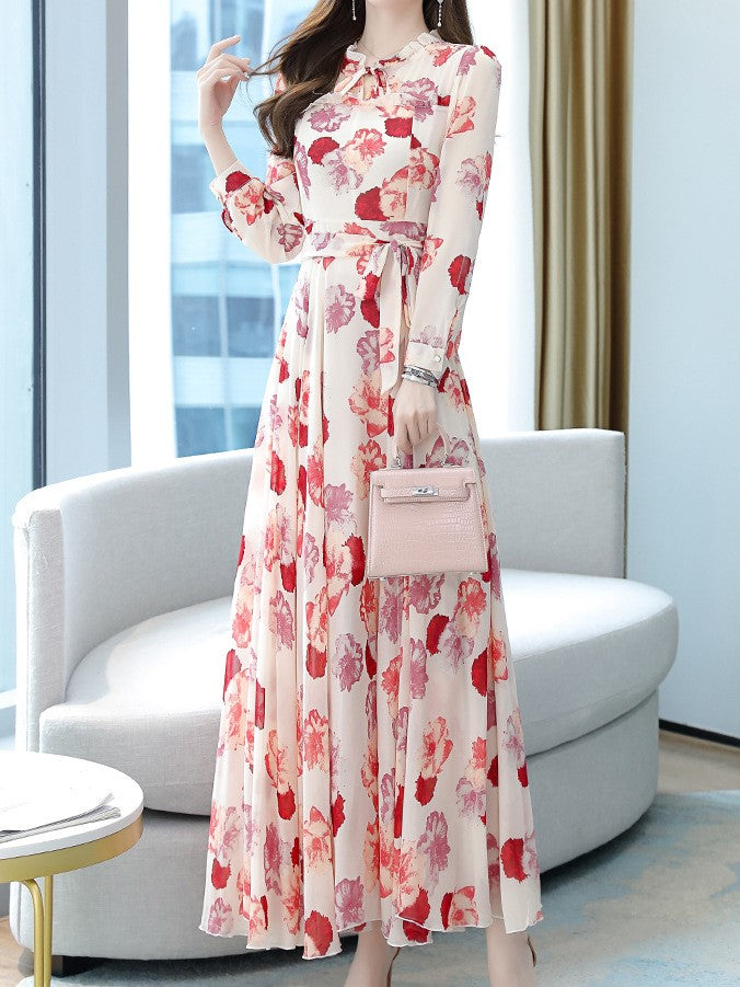 Pink A-Line Maxi Dress With Waist Belt