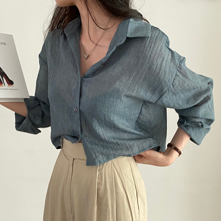 Charcoal Textured Solid Sheer Shirt