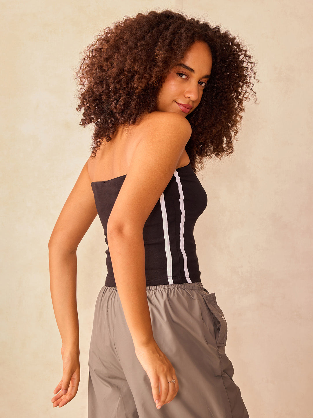 Black Tube Striped Top