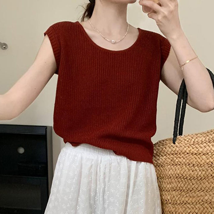 Maroon Cap Sleeves Round Neck  Relaxed Tops