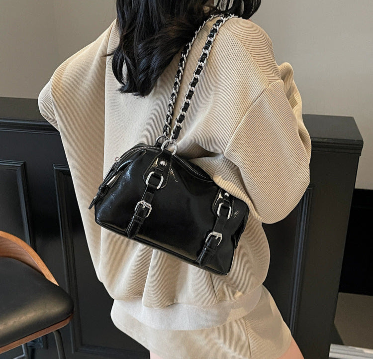 Black Buckle Charm Shoulder Bag