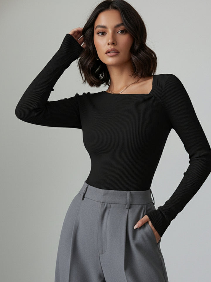 Black Asymmetric Neckline Solid Top