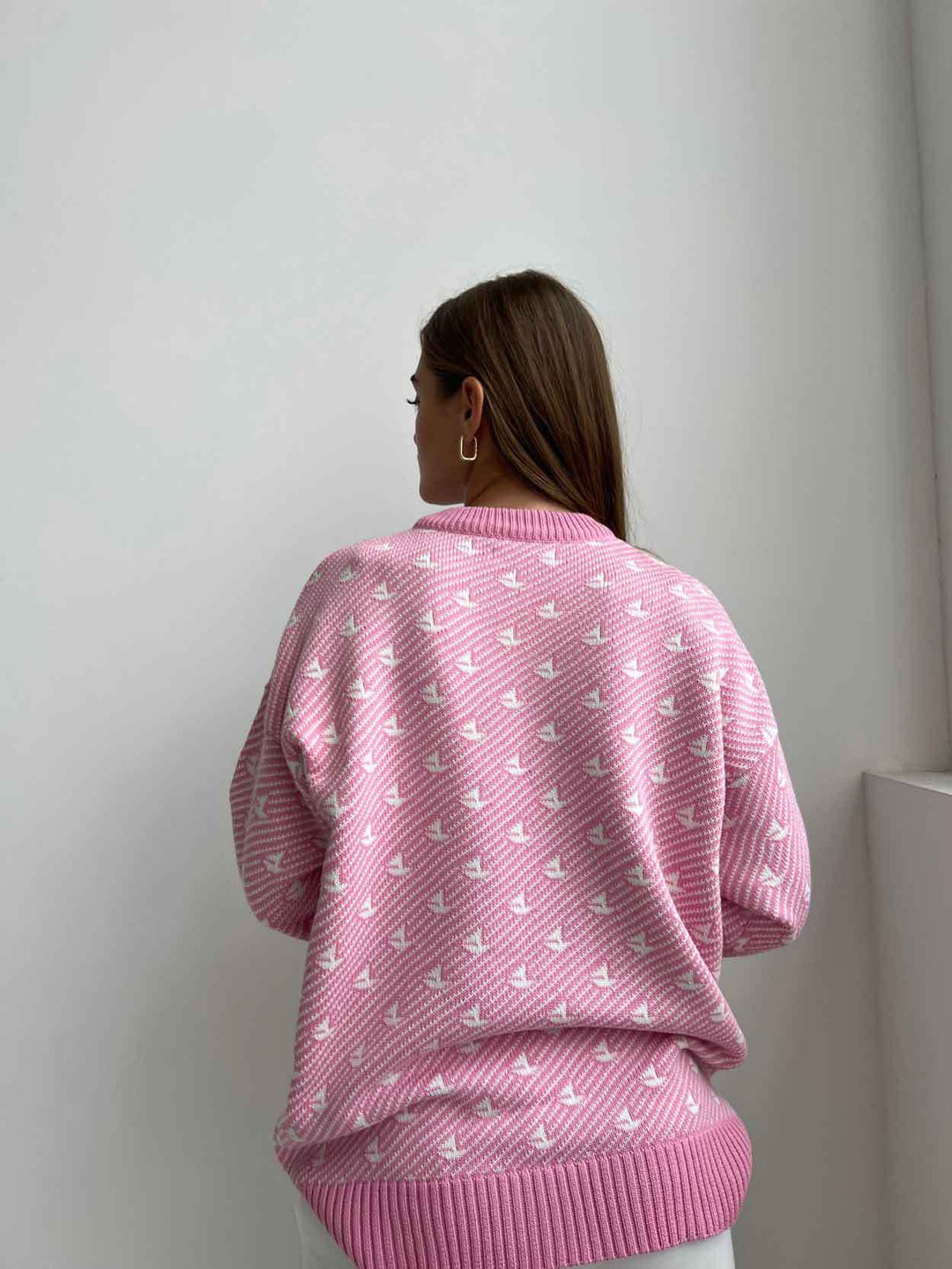 Pink Printed Relaxed Sweater