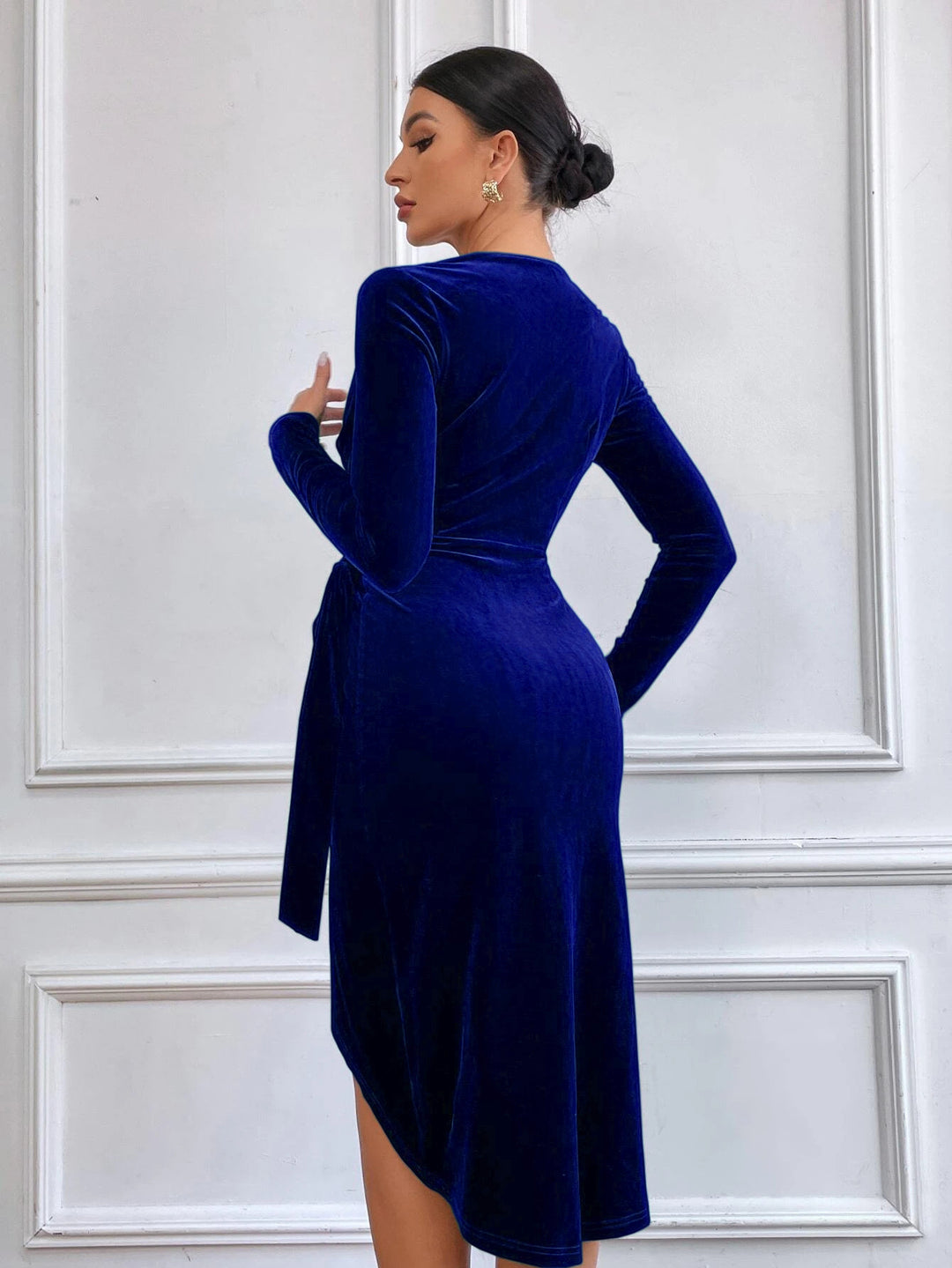 Blue Full Sleeve Front Twist Dress