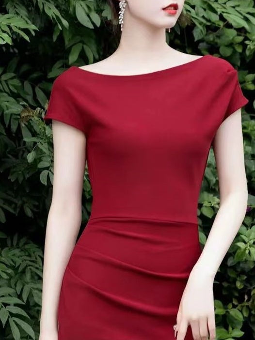 Red One Shoulder Side Ruched Maxi