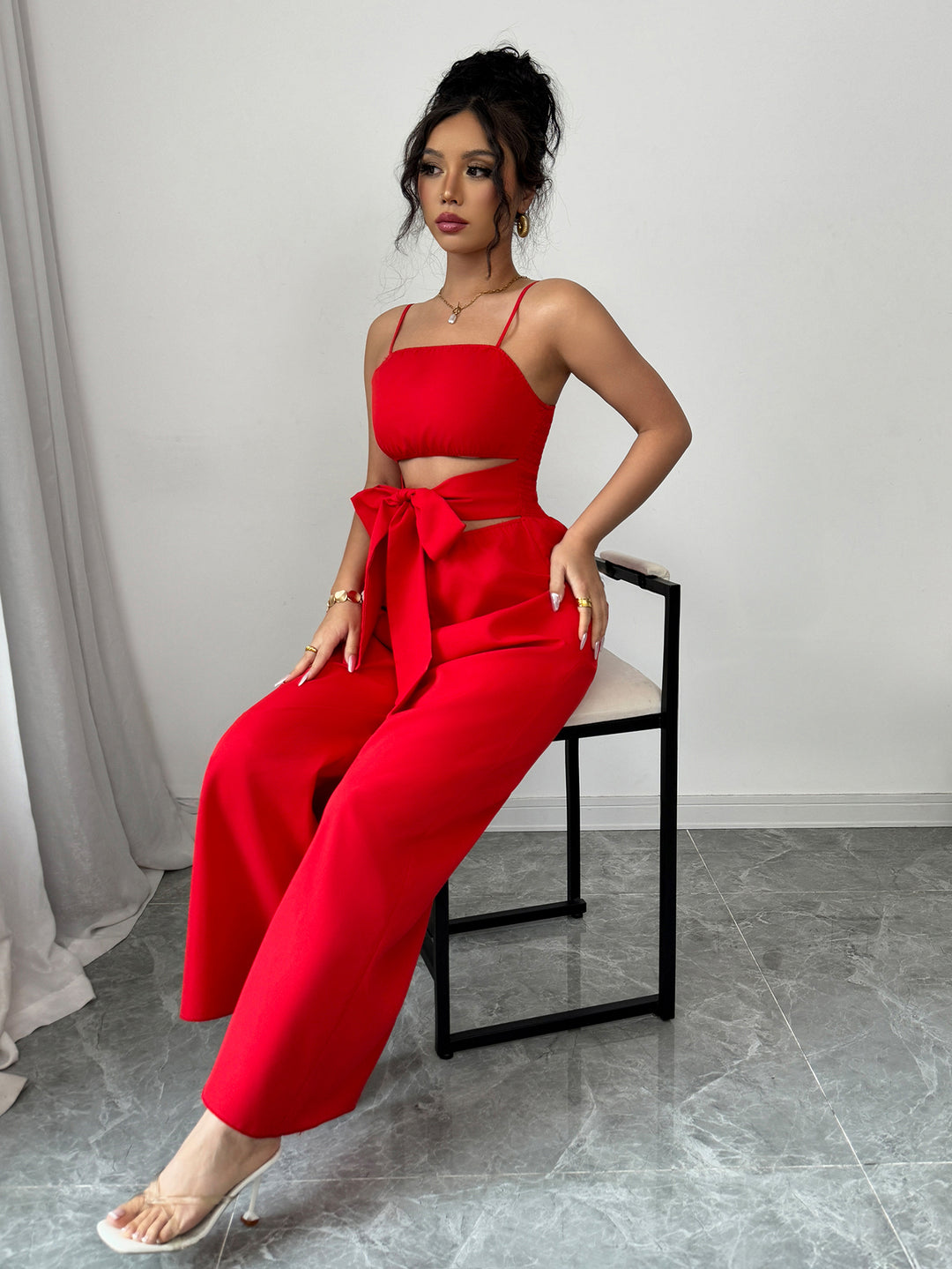 Red Strappy Cut Out Jumpsuit
