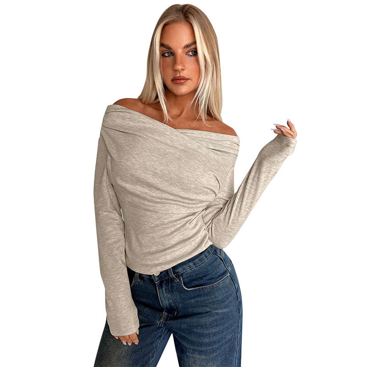 Beige Off Shoulder Full Sleeves Top