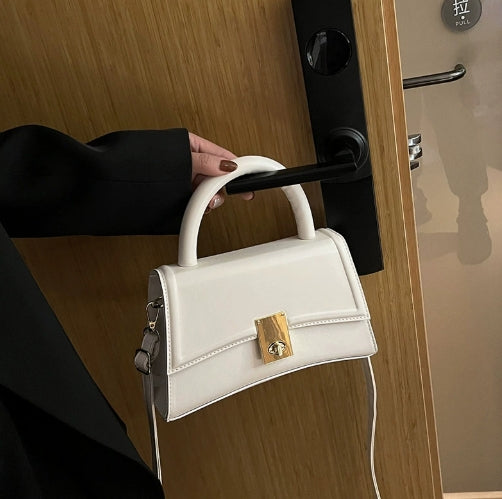 White Structured Flap Top-Handle Bag