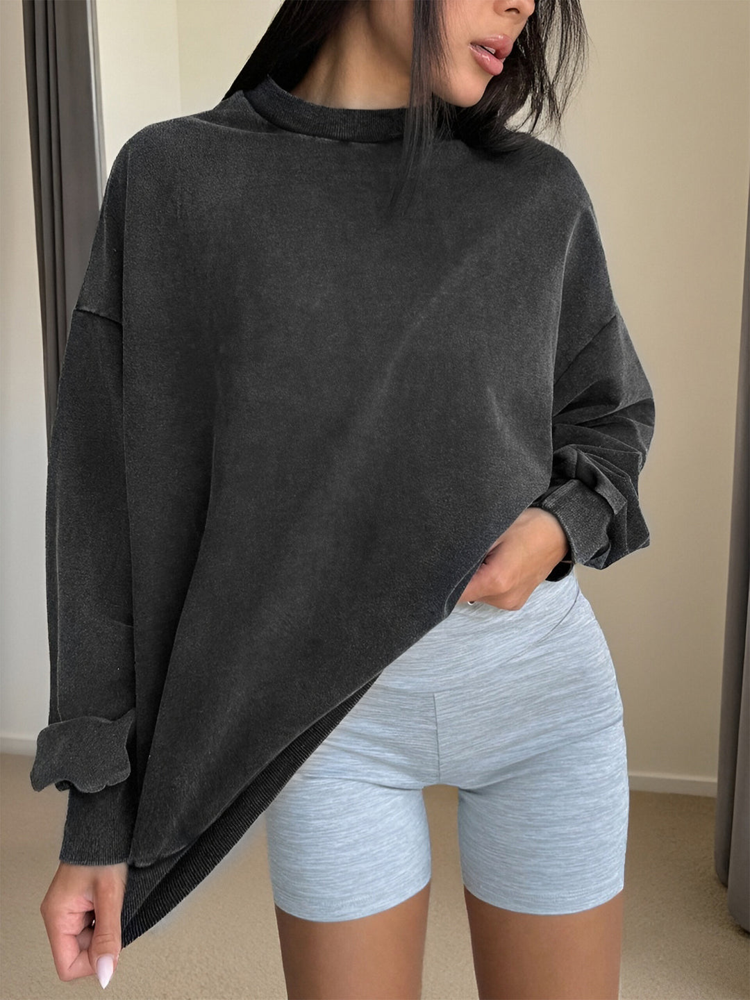 Charcoal One shoulder relaxed sweatshirt