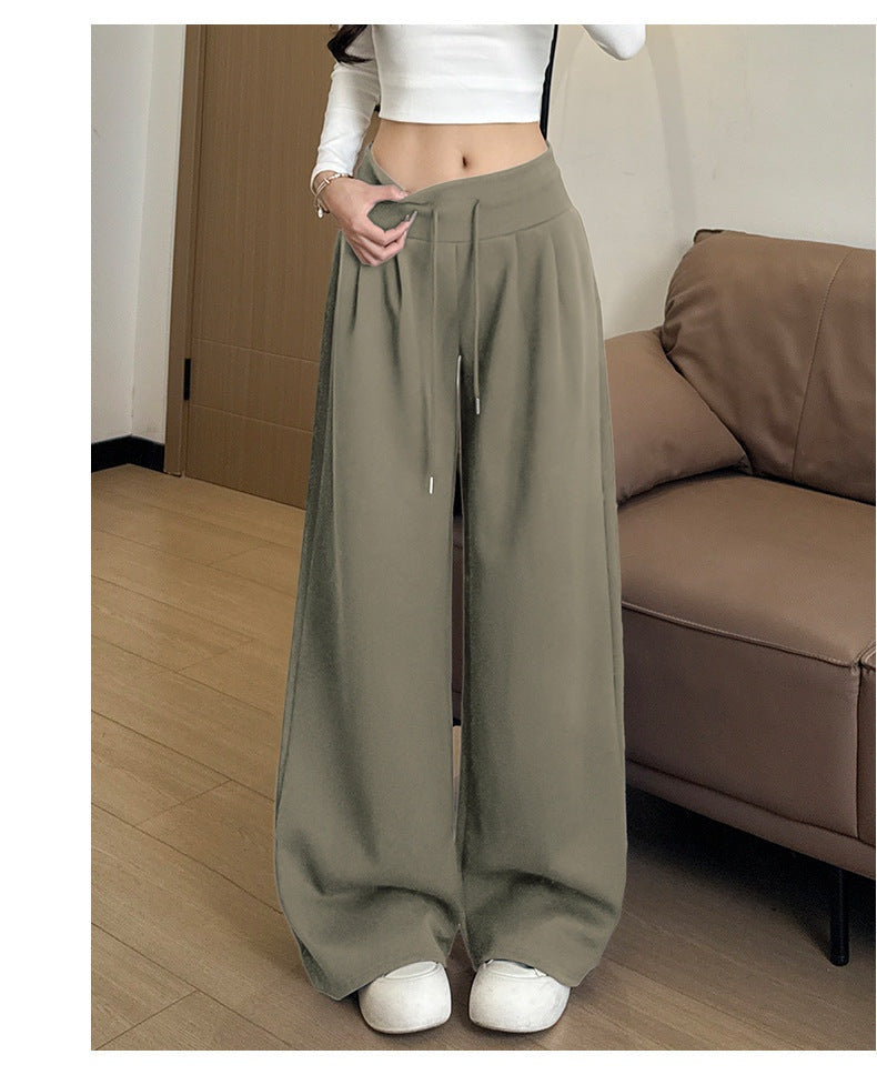Khaki High Waist Barrel Style Double Pleated Sweatpant