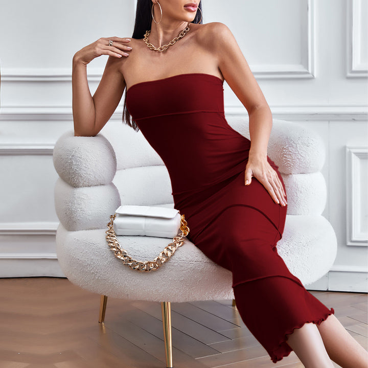 Wine Strapless Fitted Dress