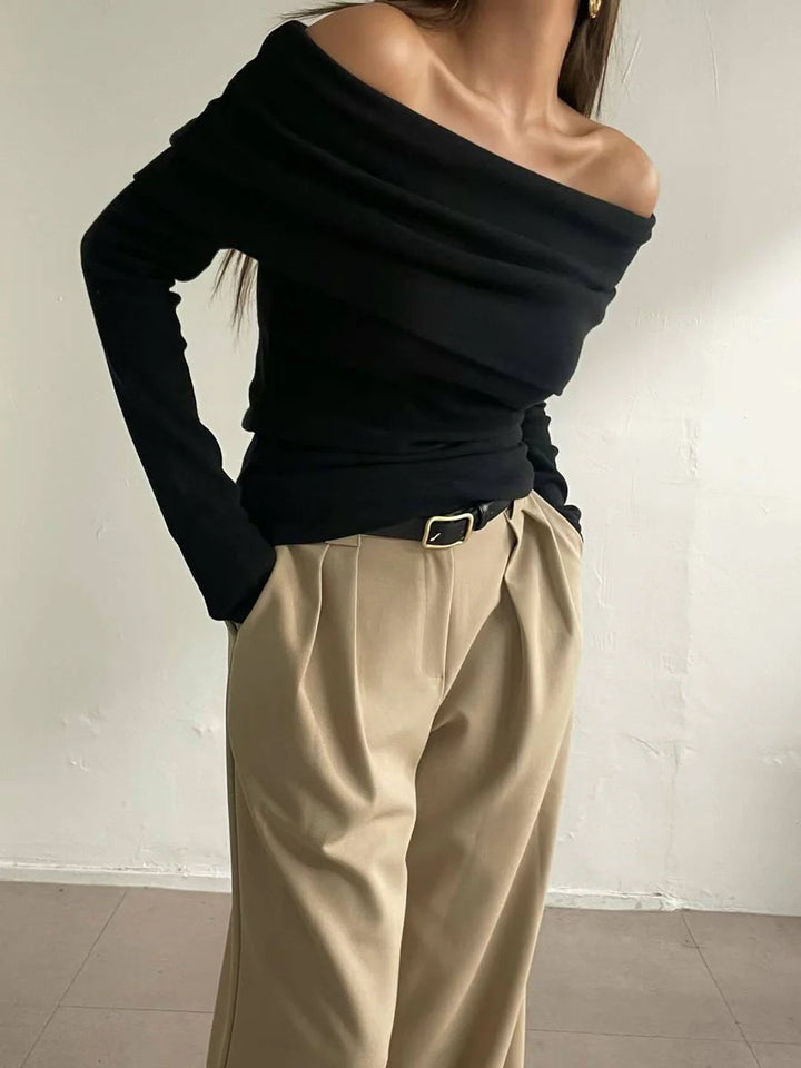 Black Off-Shoulder Solid Sweater