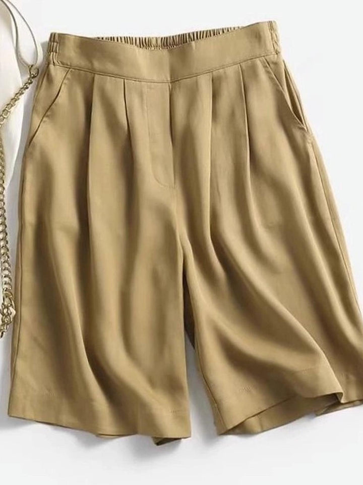 Khaki Elasticated Pleated Shorts