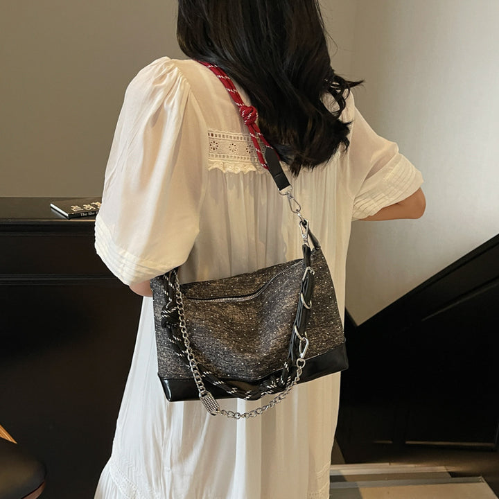 Black Twisted Strap Denim Tote Bag
