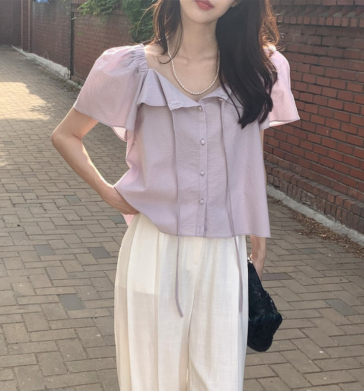 Purple Bow Detailed Sheer Top