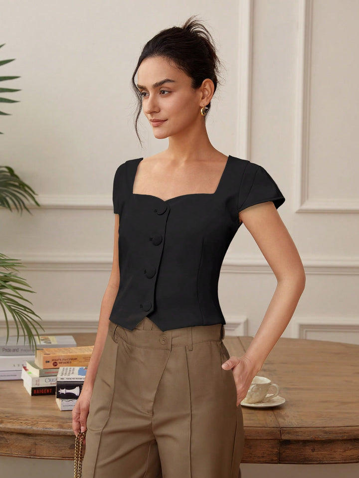 Black Front Button  Top