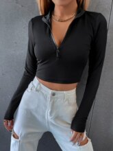 Black Zip Up Full Sleeve Top