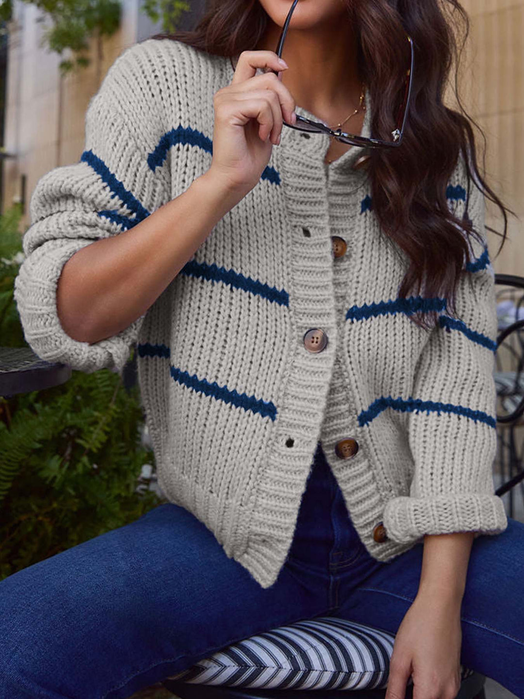 Grey Full Sleeves Button Down Cardigans