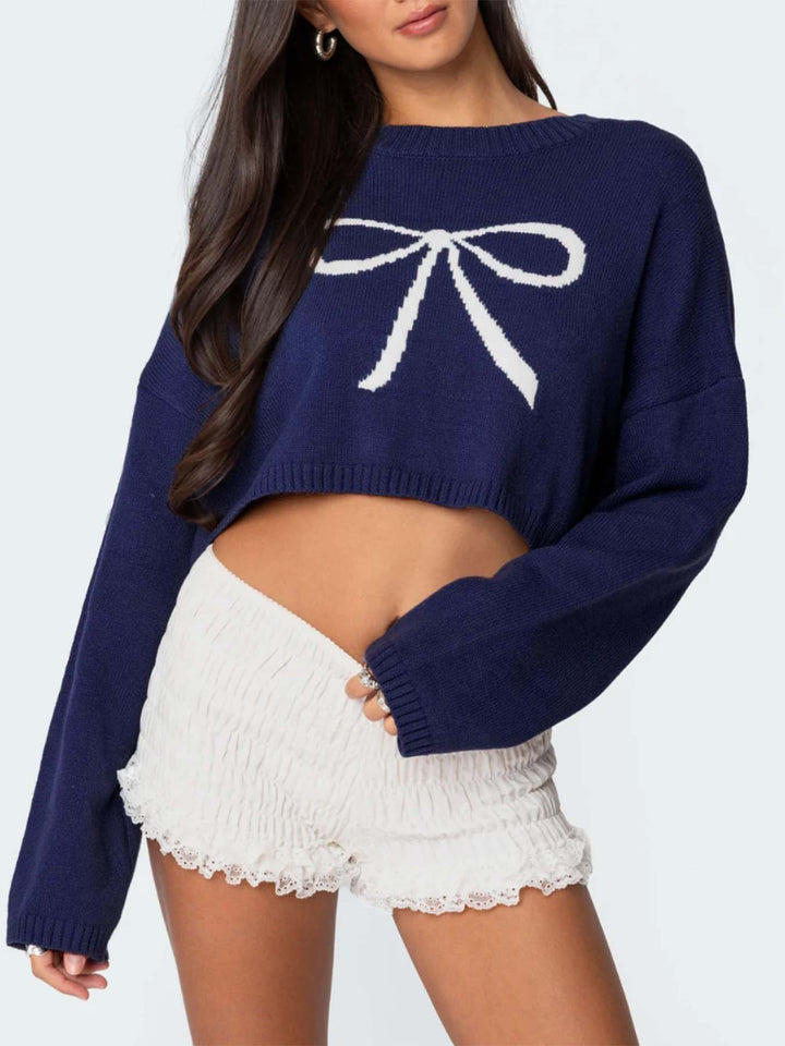 Navy Blue Full Sleeves Printed Relaxed Sweater