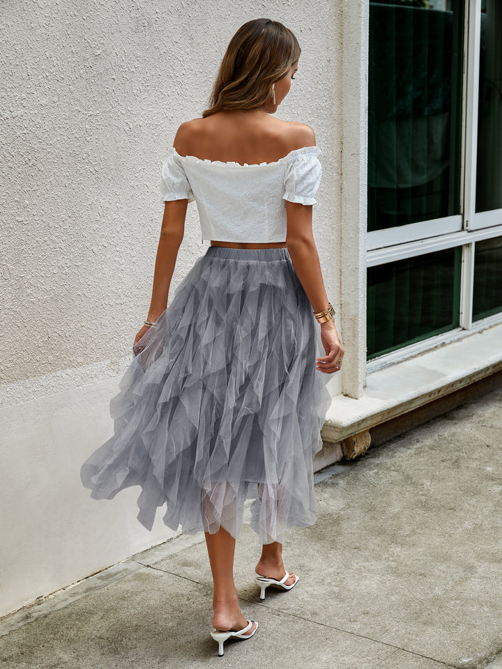 Grey Sheer Solid Ruffled Skirt
