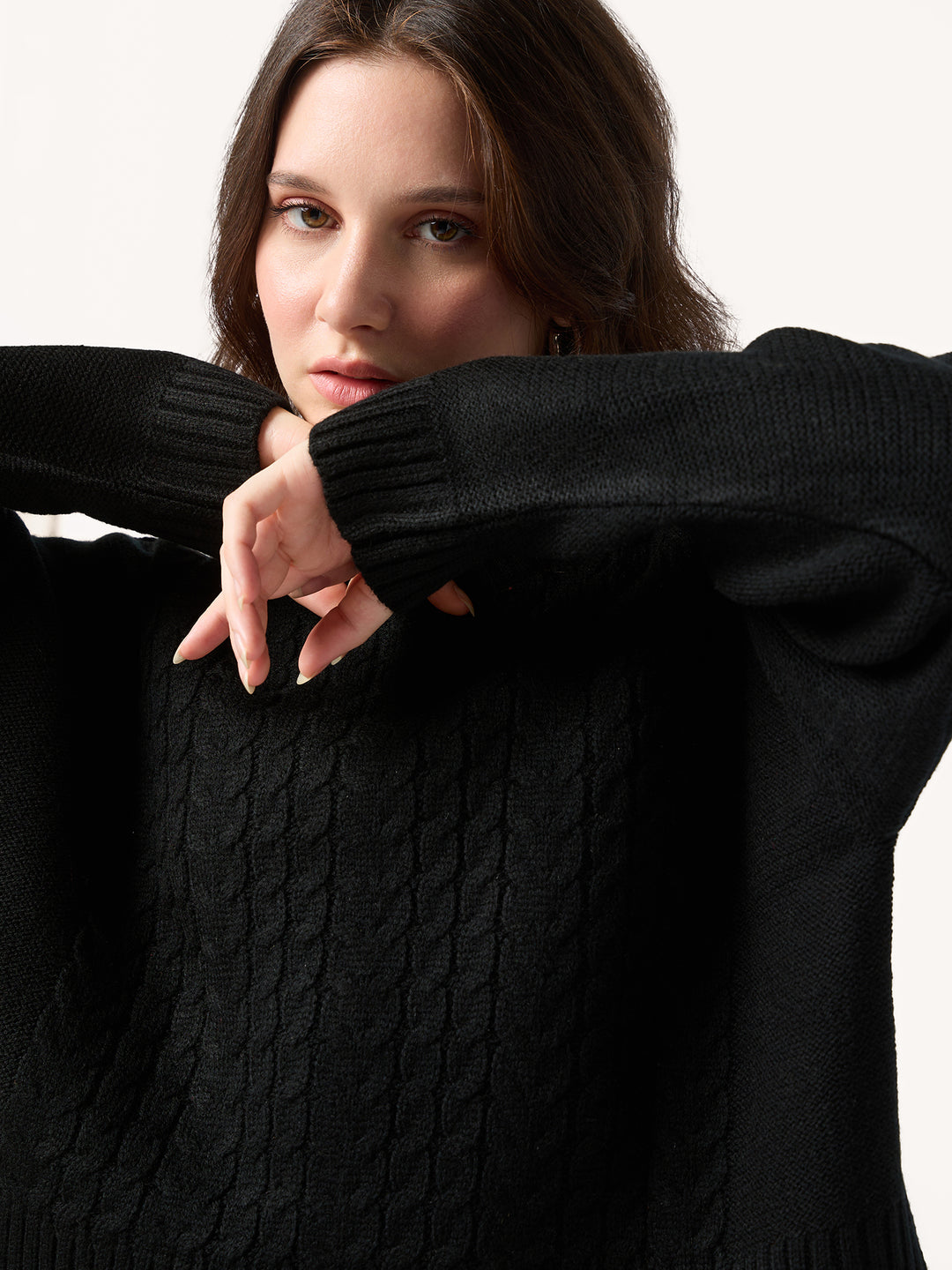Black Chunky Cable Knit Sweater