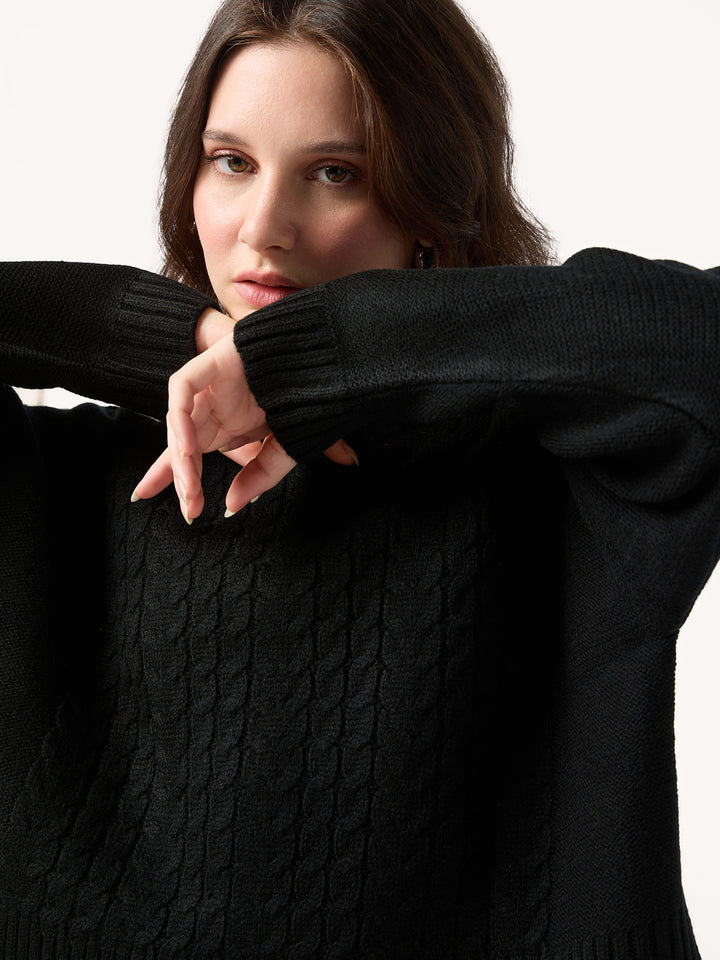 Black Chunky Cable Knit Sweater