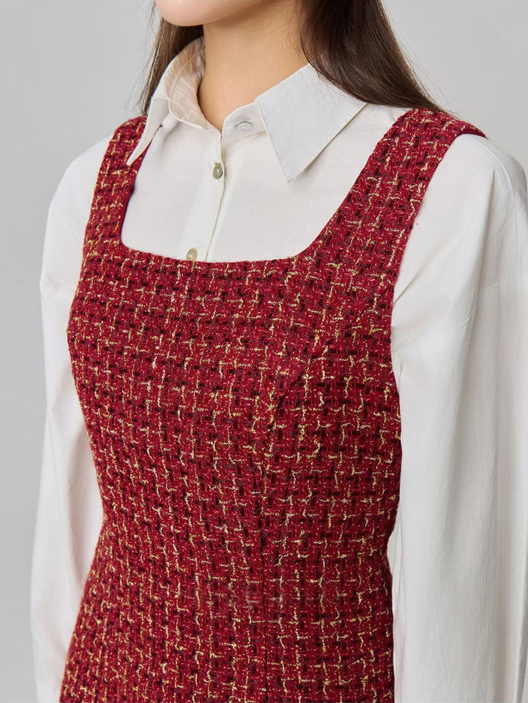 Red Shoulder Strap Patterned Dress