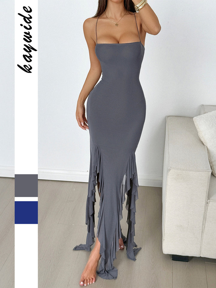Grey Strappy Solid Bodycon Dress