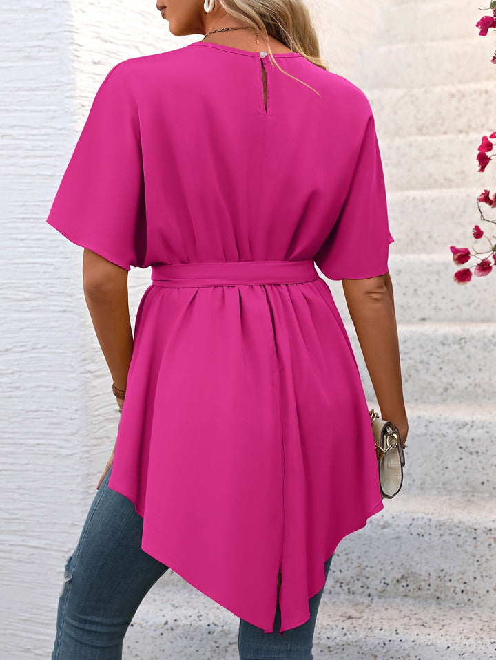 Pink Waist Cinched Asymmetrical Hem Top