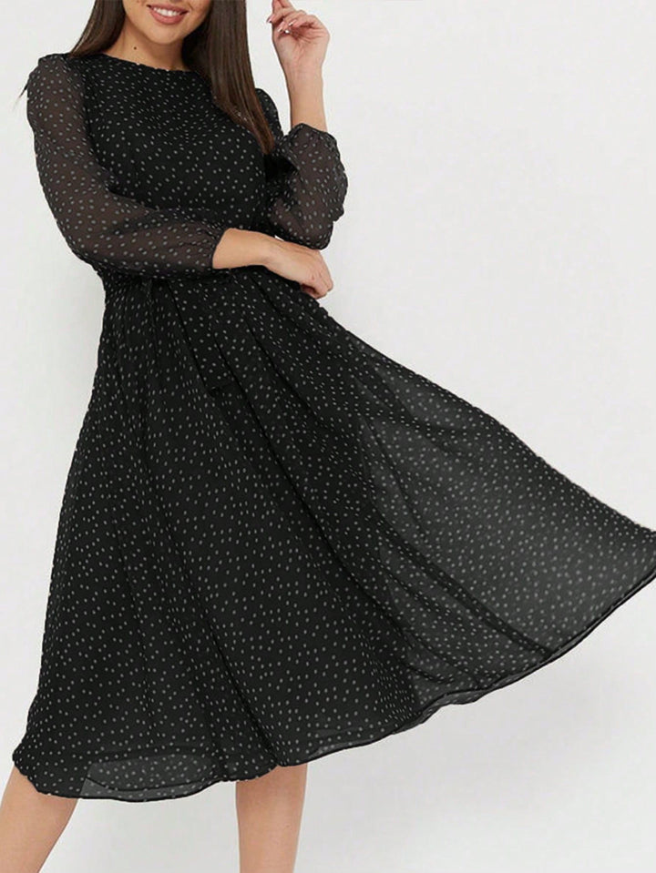 Black Printed High Neck Midi Dress