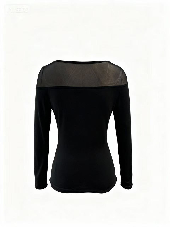 Black Full Sleeve Mesh Detail Top