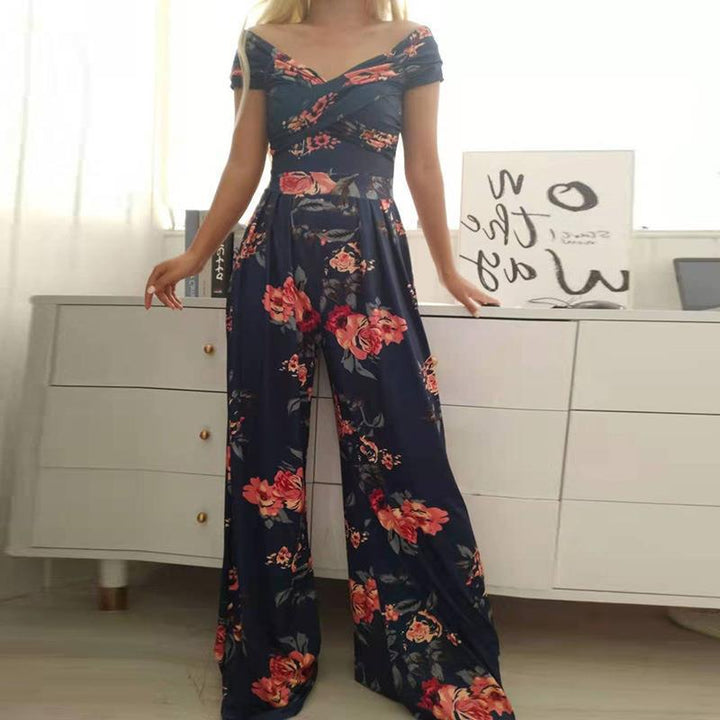 Navy Blue Floral Jumpsuits
