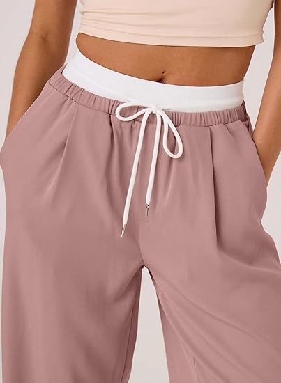 Pink Baggy Fit Contrast Waistband Sweatpants