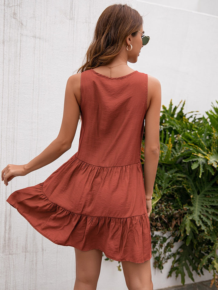 Rust Boho Mini Tiered Dress