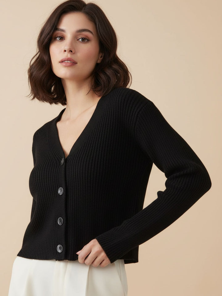 Black Full Sleeve Buttoned Cardigan