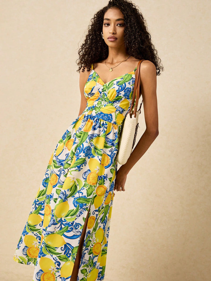 Multi Spaghetti Strap Printed Dress