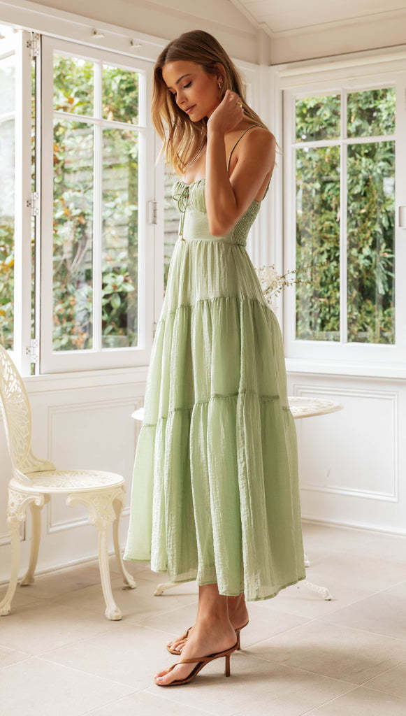 Green Smocked Bustier Strappy Dress