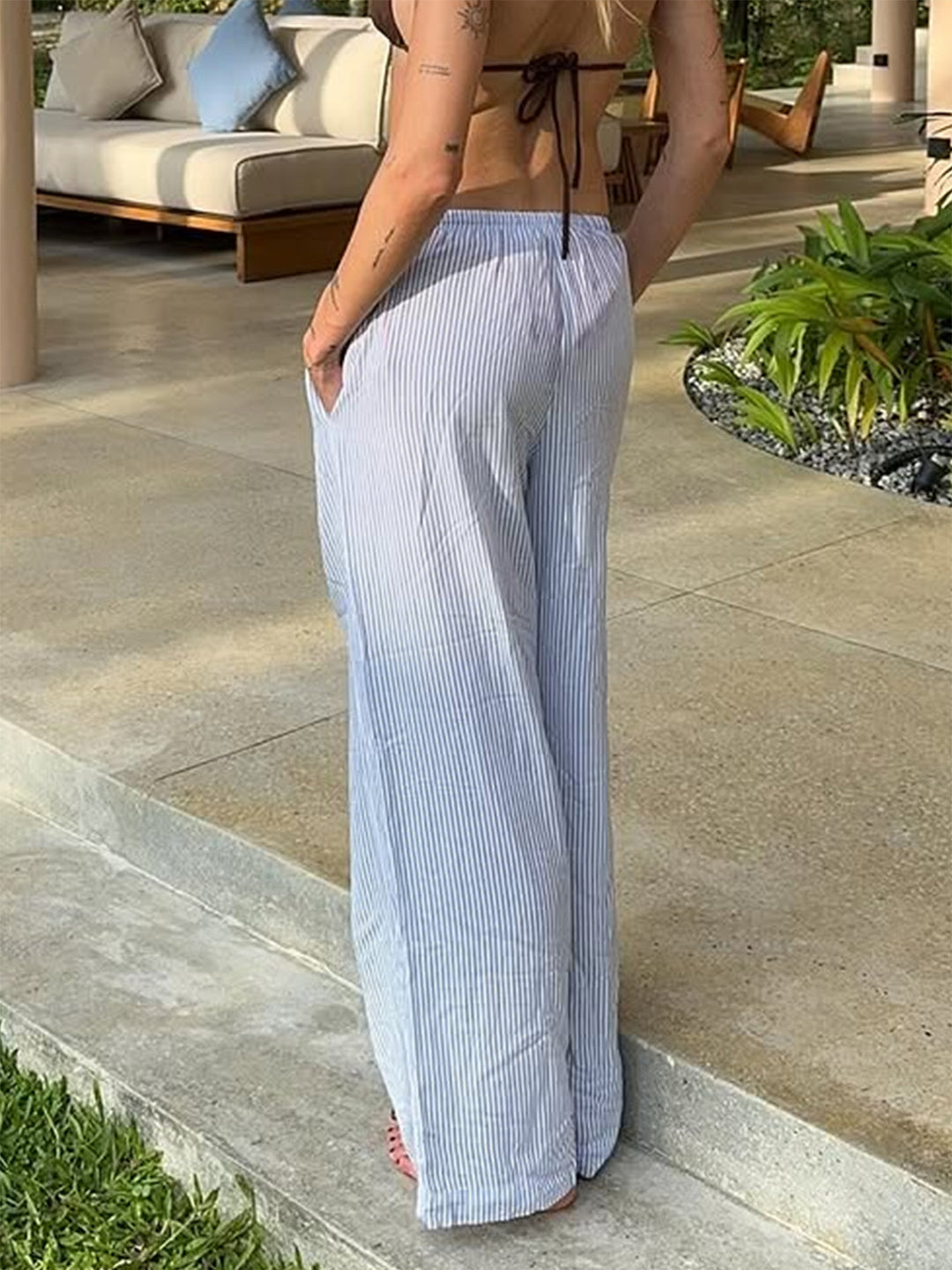 Blue Straight Fit Casual Trouser