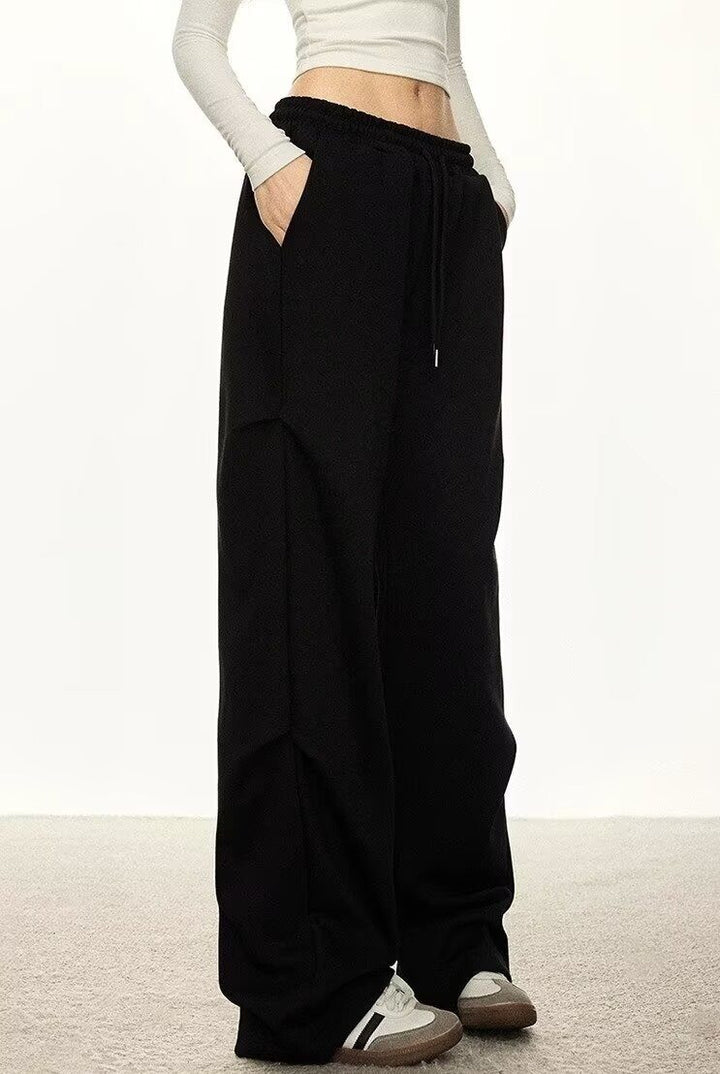 Pin Tucked Black Joggers