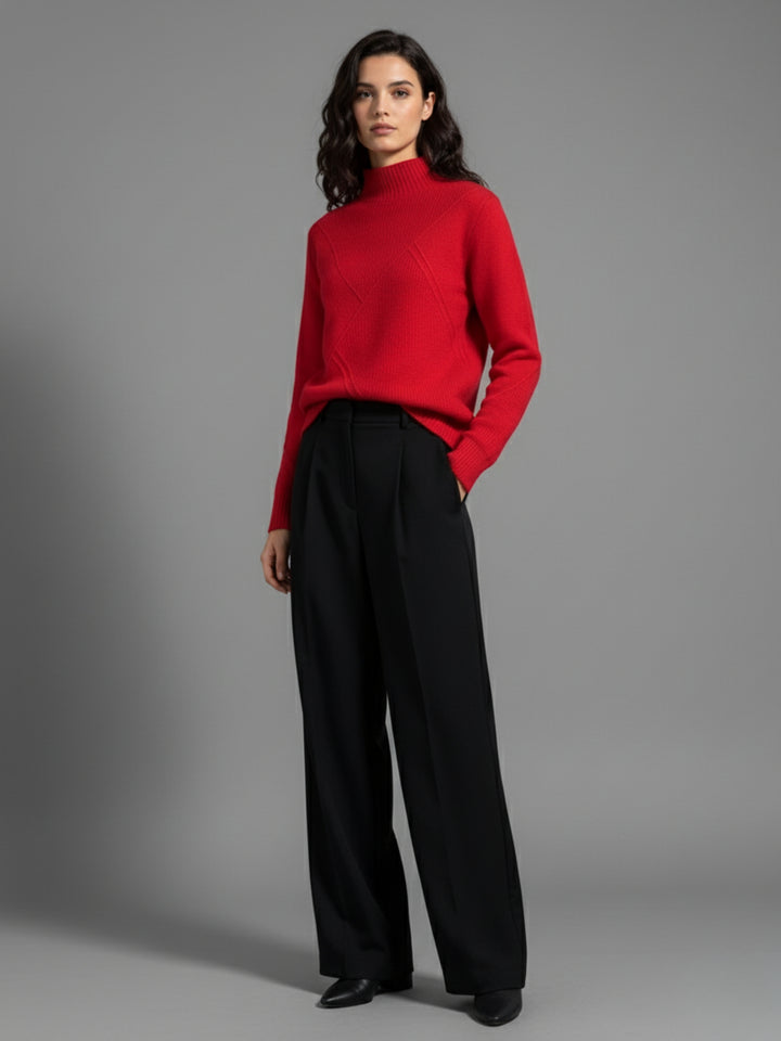 Red Textured Regular Basic Sweater
